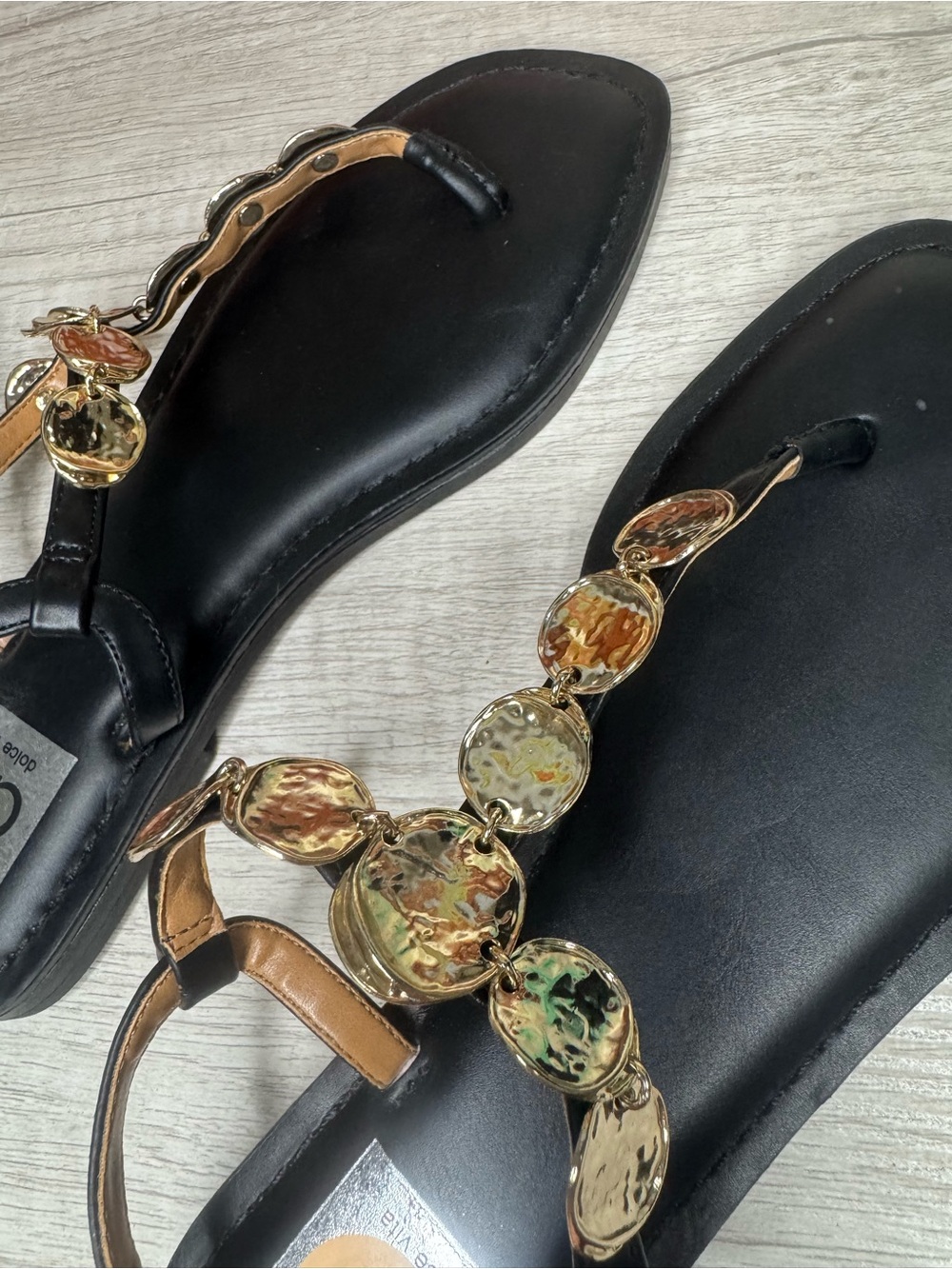 Dolce Vita Black Sandals with Gold Coin Embellishments - Picture 6 of 7